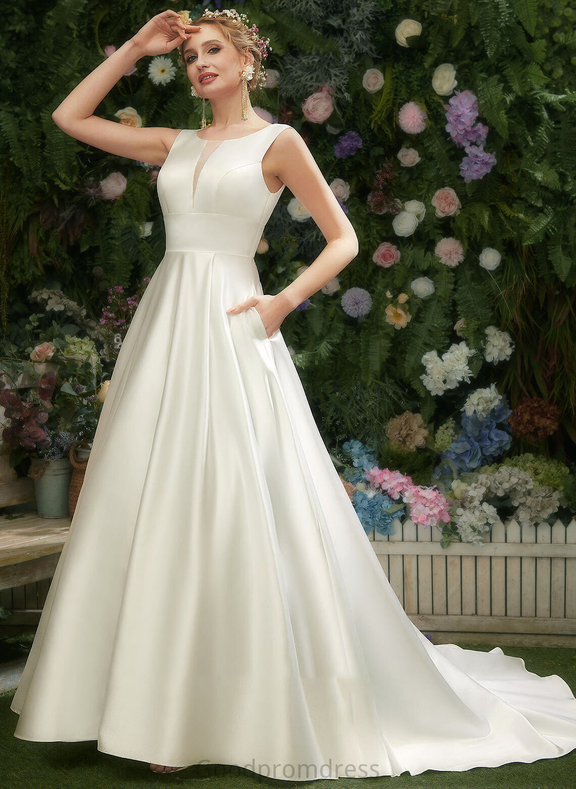 A-Line Scoop Train Court Wedding Wedding Dresses Dress Sofia Neck