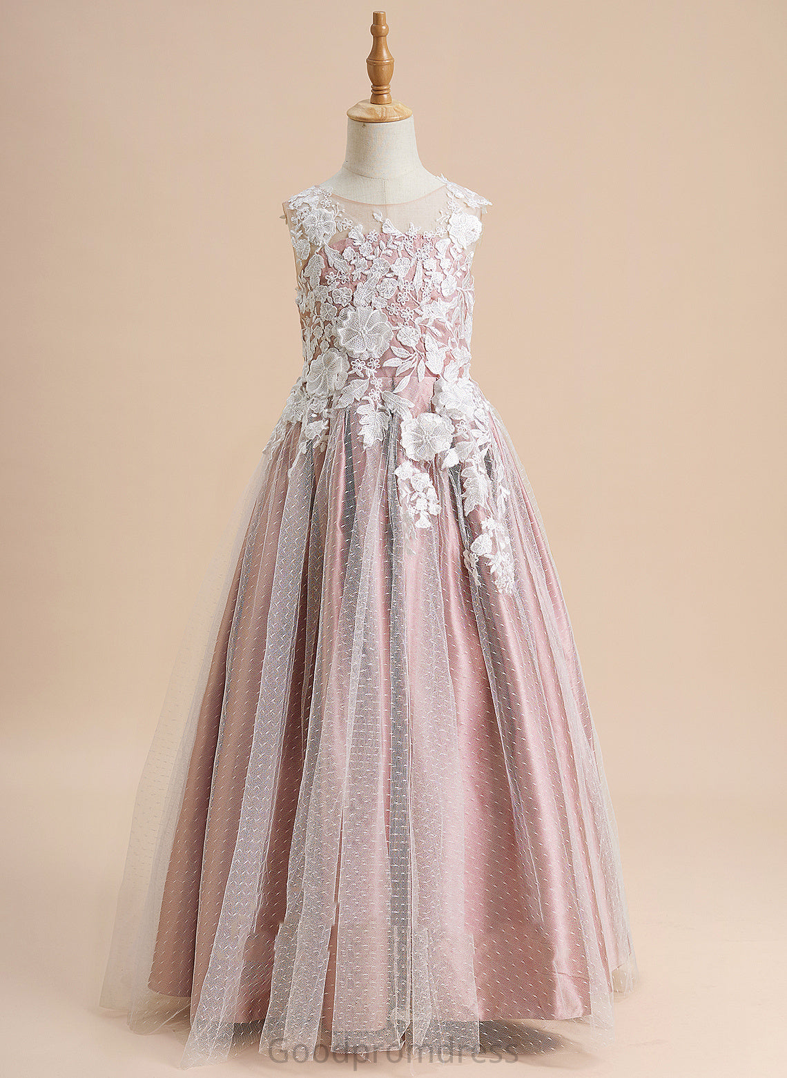 Flower Girl Dresses Dress Girl A-Line Sleeveless Neck Sam Floor-length Flower - Lace Scoop With Tulle