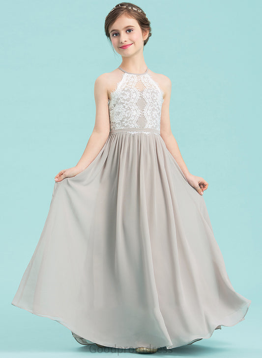 A-Line Floor-Length Scoop Junior Bridesmaid Dresses Kadence Neck Chiffon