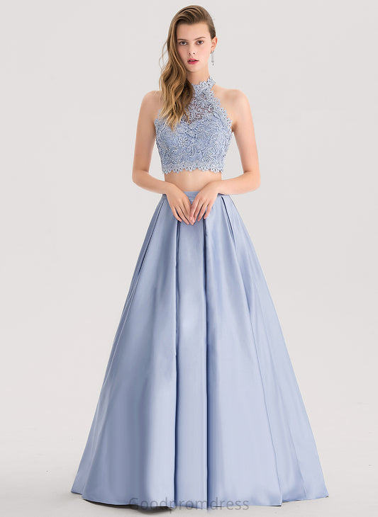 Scoop Satin Beading Prom Dresses Sequins Ball-Gown/Princess Lace With Jaslyn Floor-Length