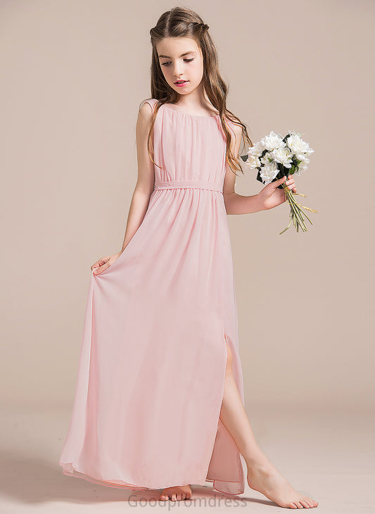 Annabel Front With Split Chiffon Ruffle A-Line Floor-Length Neck Junior Bridesmaid Dresses Scoop