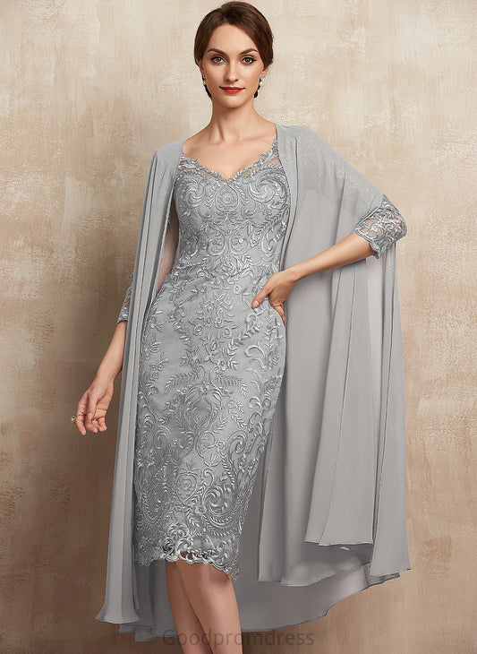 Mother of the Bride Dresses Knee-Length Dress V-neck of Sheath/Column the Mother Emily Lace Bride