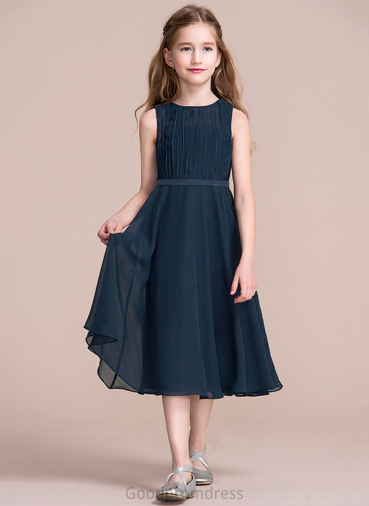 Chiffon With Tea-Length Neck Ruffle Junior Bridesmaid Dresses A-Line Scoop Lindsey