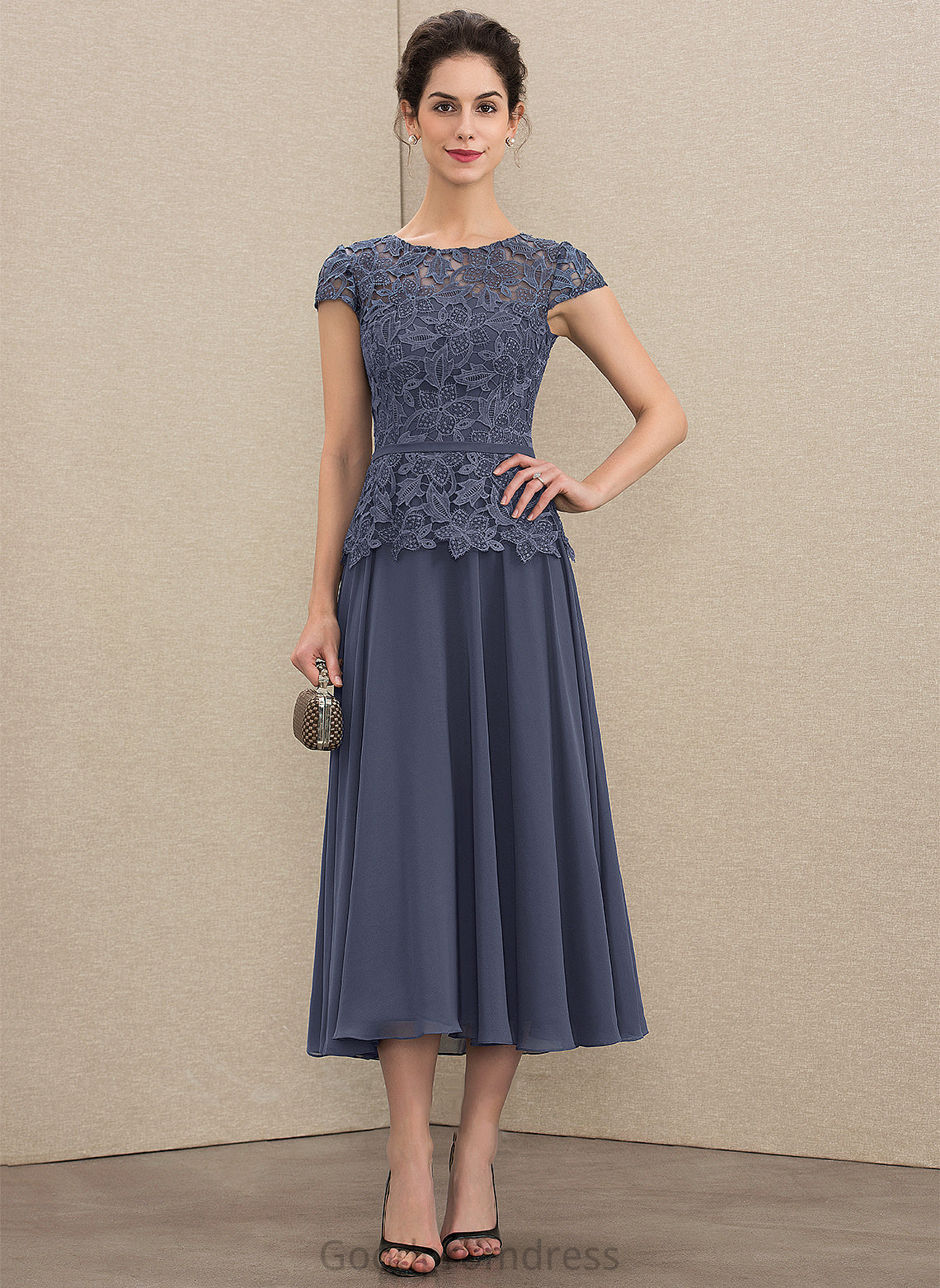 Neck Mother of the Bride Dresses Chiffon Eliana Scoop Bride A-Line Mother of Tea-Length Dress the Lace