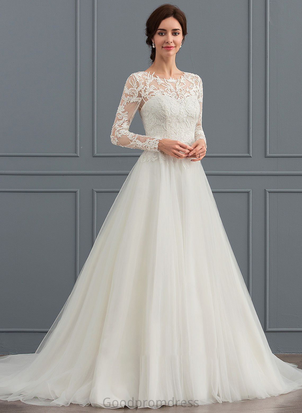 Scoop Sweep Neck Corinne Dress Train Wedding Wedding Dresses Tulle Ball-Gown/Princess