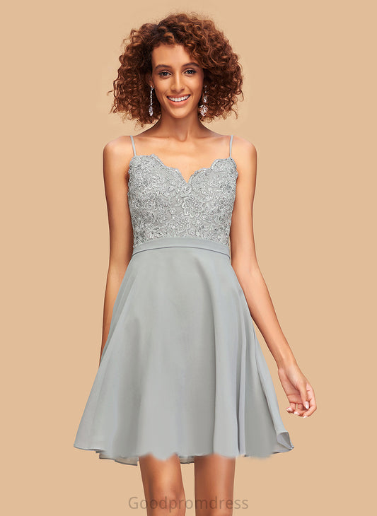 Short/Mini Chiffon Homecoming Dresses Beading A-Line V-neck Lace With Homecoming Natalia Dress