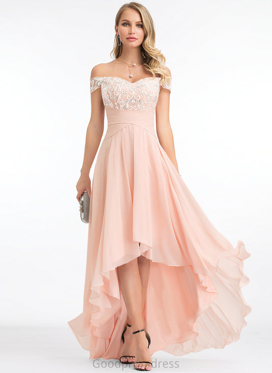 Chiffon Sequins Prom Dresses Off-the-Shoulder A-Line Asymmetrical Thirza With