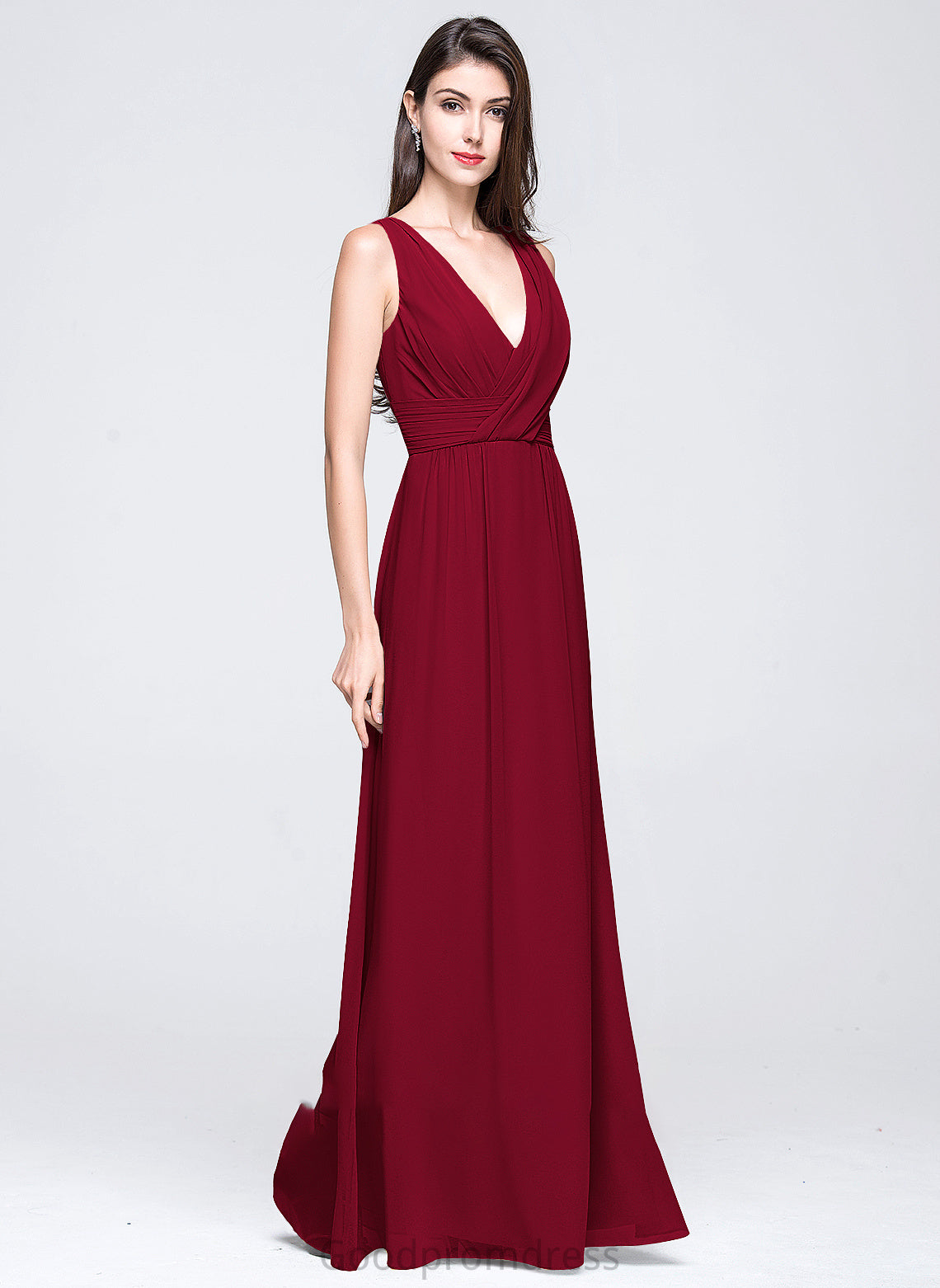 Ruffle Fabric Neckline Silhouette Floor-Length Length A-Line V-neck Embellishment Leia Straps Sleeveless Bridesmaid Dresses