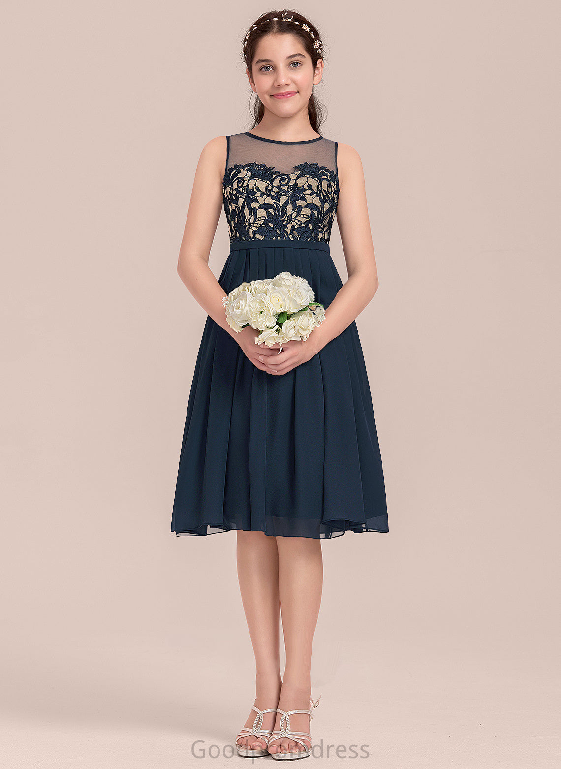 Scoop Catalina Chiffon Neck A-Line Junior Bridesmaid Dresses Knee-Length