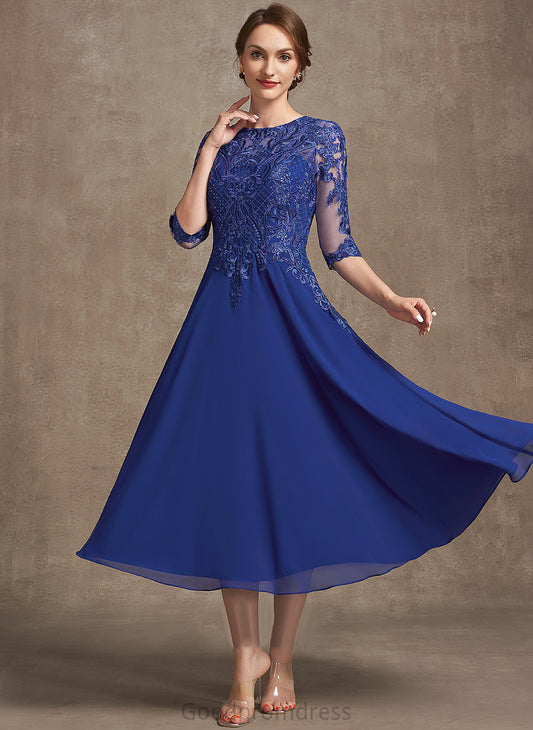 Sequins With Tea-Length of Scoop Dress Mother of the Bride Dresses Bride Mother Neck Chiffon A-Line Lainey the Lace