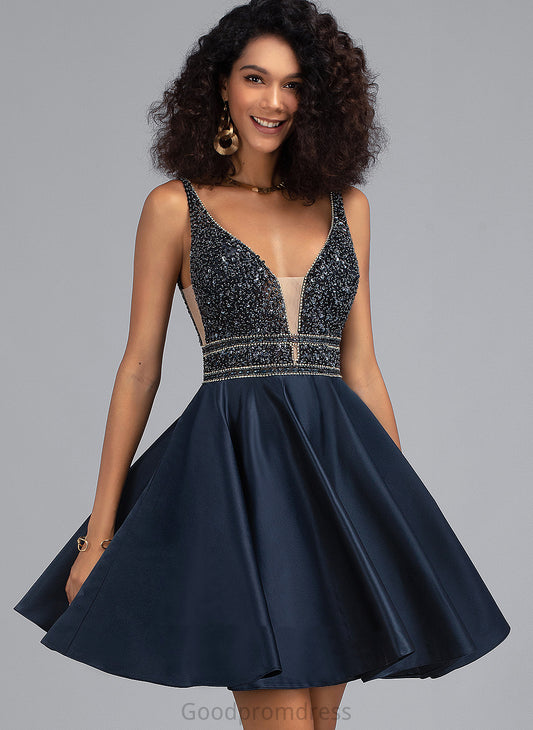 Homecoming Dresses Valeria Dress Beading Satin Sequins V-neck A-Line With Homecoming Short/Mini