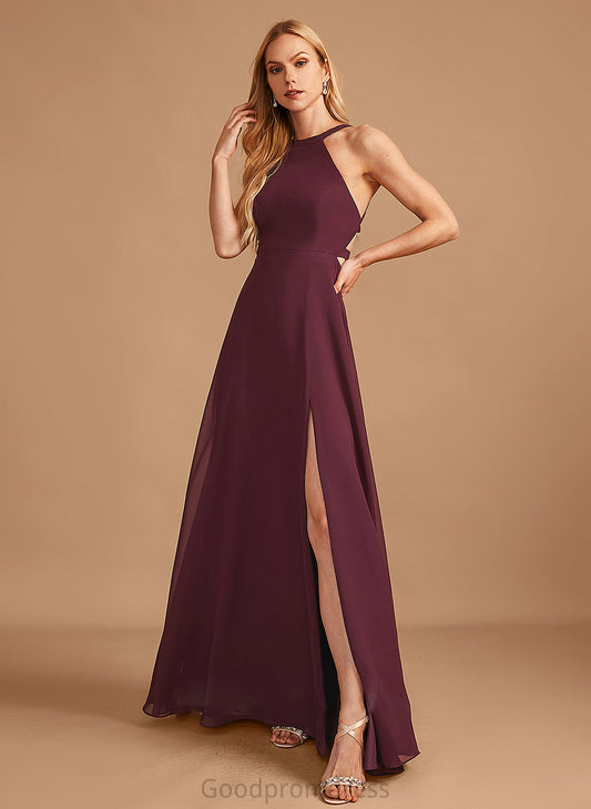 Embellishment Silhouette A-Line Floor-Length HighNeck Neckline SplitFront Fabric Length Alia Sleeveless Natural Waist Bridesmaid Dresses