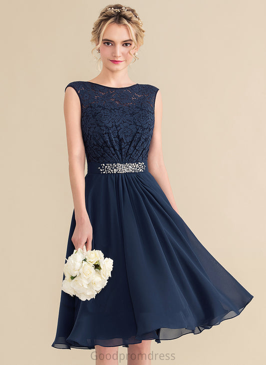 Homecoming Dresses Beading Lace Homecoming Neck Bow(s) A-Line Chiffon With Lace Dress Knee-Length Scoop Jazlynn