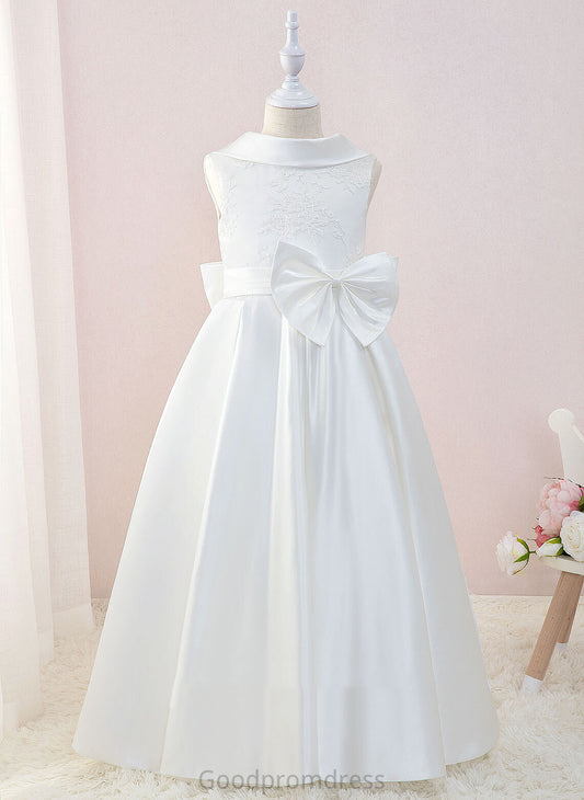 Floor-length Flower Sleeveless Dress Girl Neck - Ball-Gown/Princess With Aiyana Scoop Flower Girl Dresses Bow(s) Satin/Lace