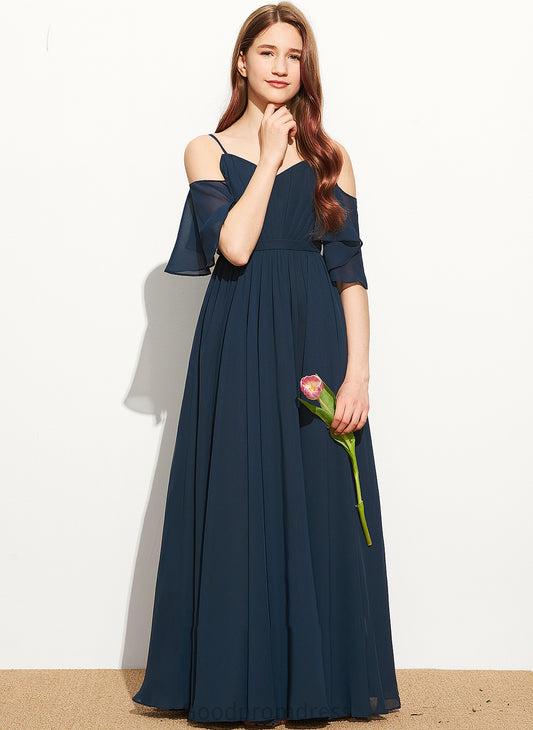 Chiffon Off-the-Shoulder Andrea A-Line Ruffle Junior Bridesmaid Dresses With Floor-Length