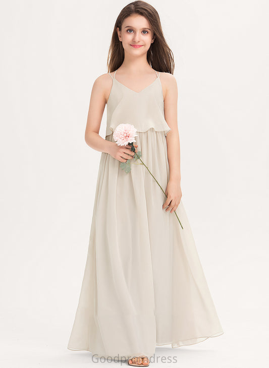 Chiffon Amelie V-neck Junior Bridesmaid Dresses Floor-Length A-Line