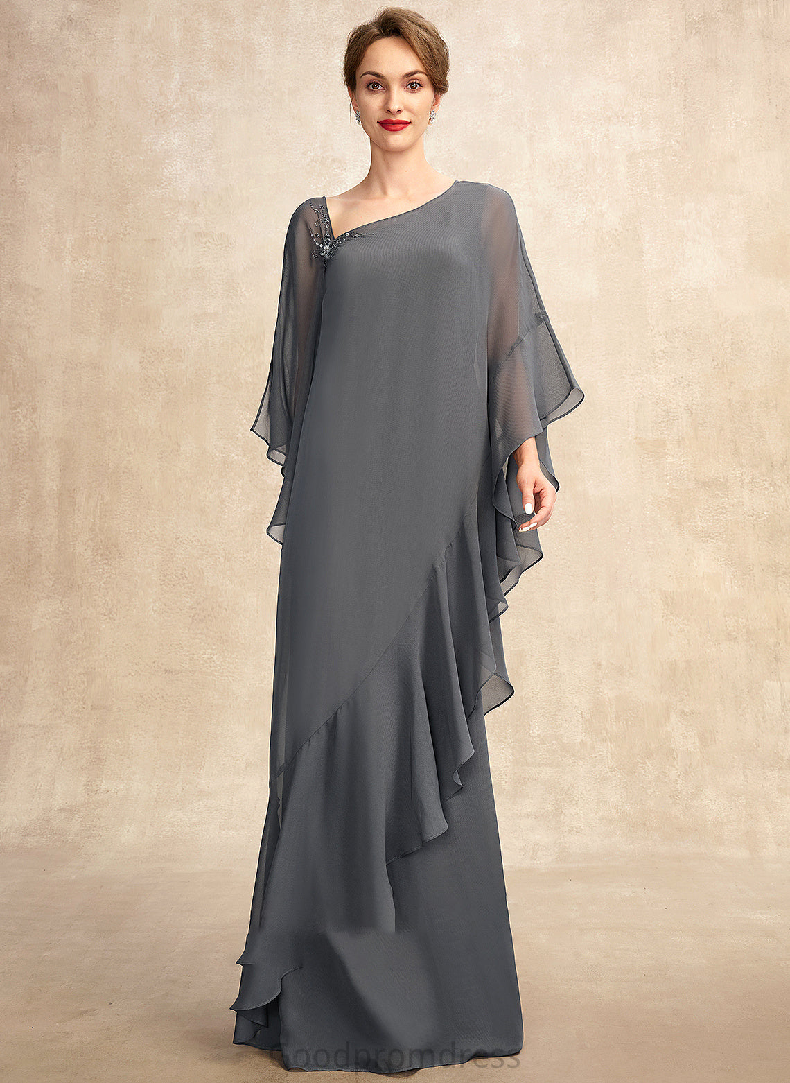 Floor-Length Dress Mother Sheath/Column Mother of the Bride Dresses Bride Sienna One-Shoulder Chiffon of the