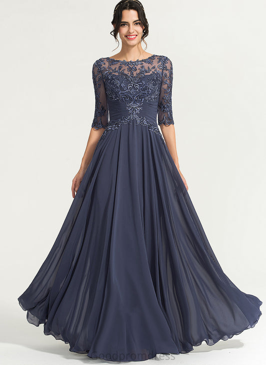 Lace A-Line Yvonne Prom Dresses With Sequins Pleated Floor-Length Scoop Illusion Chiffon