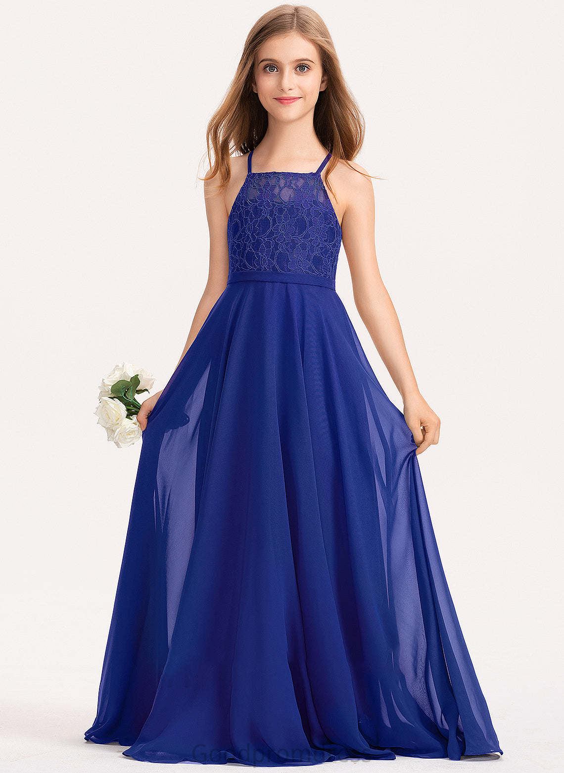 Square Chiffon Karley Floor-Length A-Line Lace Neckline Junior Bridesmaid Dresses