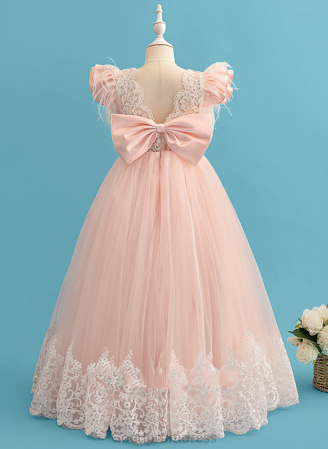 Dress Scoop Lace Flower Ball-Gown/Princess Ruffles/Feather/Bow(s) Neck - Jaylynn Flower Girl Dresses Short With Girl Sleeves Floor-length