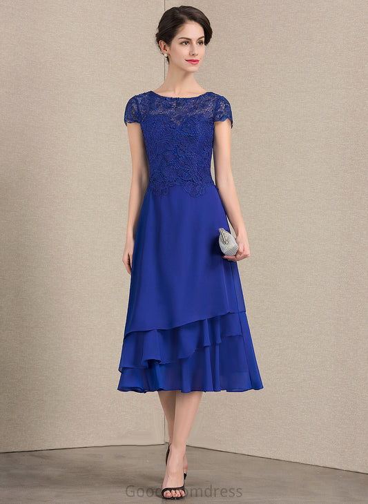 Scoop Mother of the Bride Dresses Lace A-Line the Bride of Tea-Length Dress Maci Mother Neck Chiffon