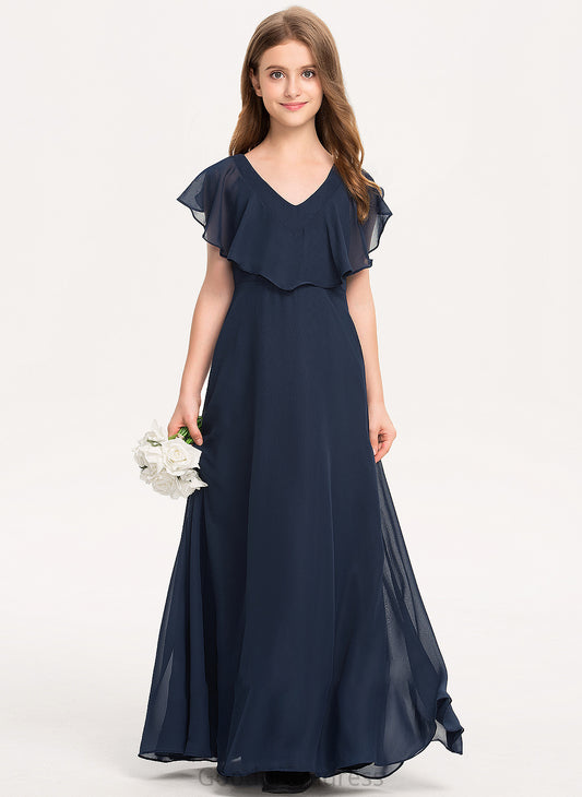 A-Line Addisyn Chiffon Junior Bridesmaid Dresses Floor-Length V-neck