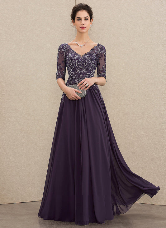 V-neck Floor-Length Mother Bride the Dress Elliana of Mother of the Bride Dresses Lace A-Line Chiffon