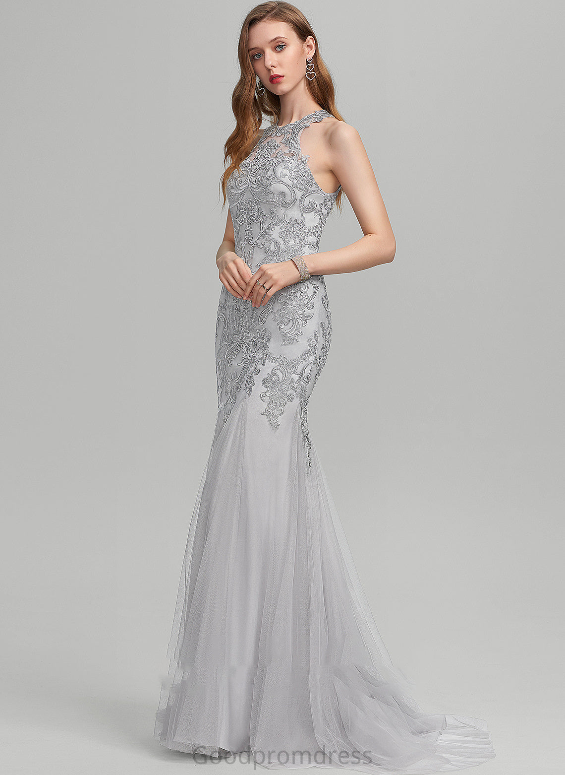 Tulle Trumpet/Mermaid Karli Train Neck With Scoop Sequins Prom Dresses Sweep