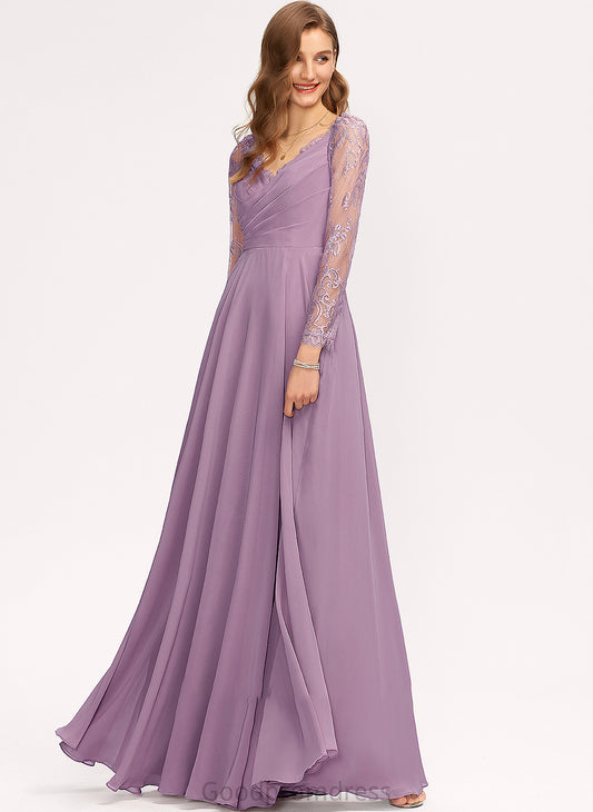 Fabric Floor-Length A-Line Silhouette V-neck Lace Length Straps Neckline Sofia Sleeveless Scoop Bridesmaid Dresses