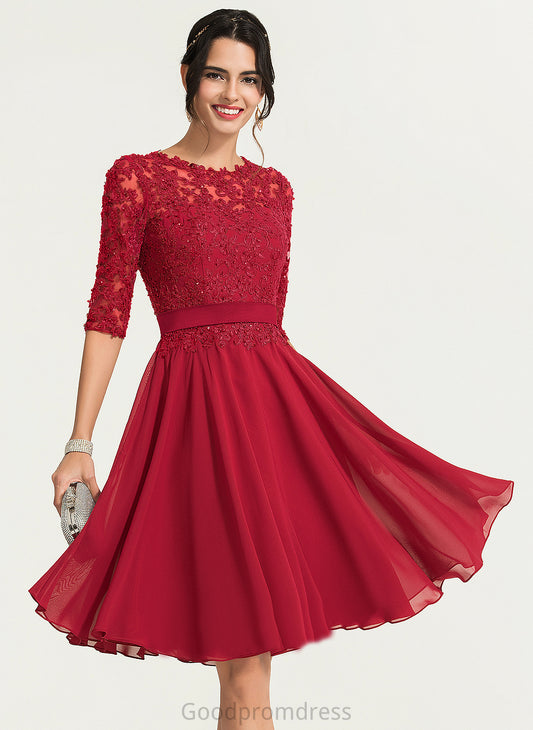 Neck Cocktail Dresses A-Line Lace Dress Chiffon Beading Cocktail Scoop Liberty With Knee-Length