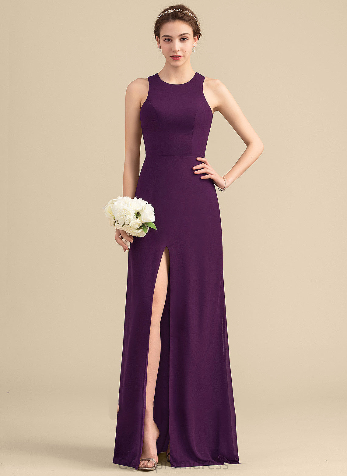 Length Fabric A-Line Floor-Length SplitFront Silhouette Embellishment ScoopNeck Neckline Phoebe A-Line/Princess Natural Waist Bridesmaid Dresses