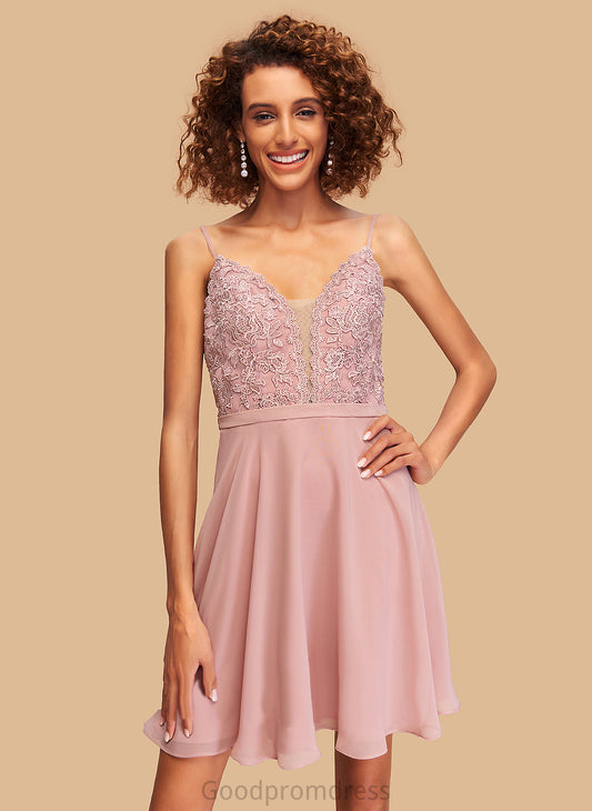 With Chiffon Lace Short/Mini Homecoming Dakota Dress V-neck A-Line Homecoming Dresses