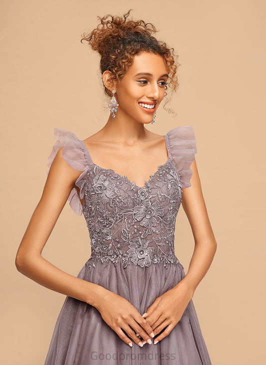 Homecoming Tulle Dress Cascading Homecoming Dresses V-neck Carleigh Lace A-Line With Knee-Length Ruffles