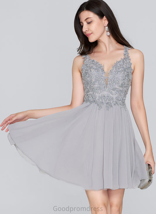 Kyra Homecoming Dresses Chiffon With Homecoming Lace Beading A-Line Sweetheart Dress Short/Mini Sequins