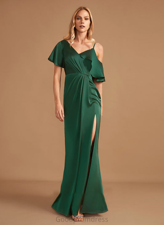 Embellishment Sheath/Column Silhouette Neckline Length V-neck Floor-Length Fabric SplitFront Hana Sleeveless Spaghetti Staps Bridesmaid Dresses