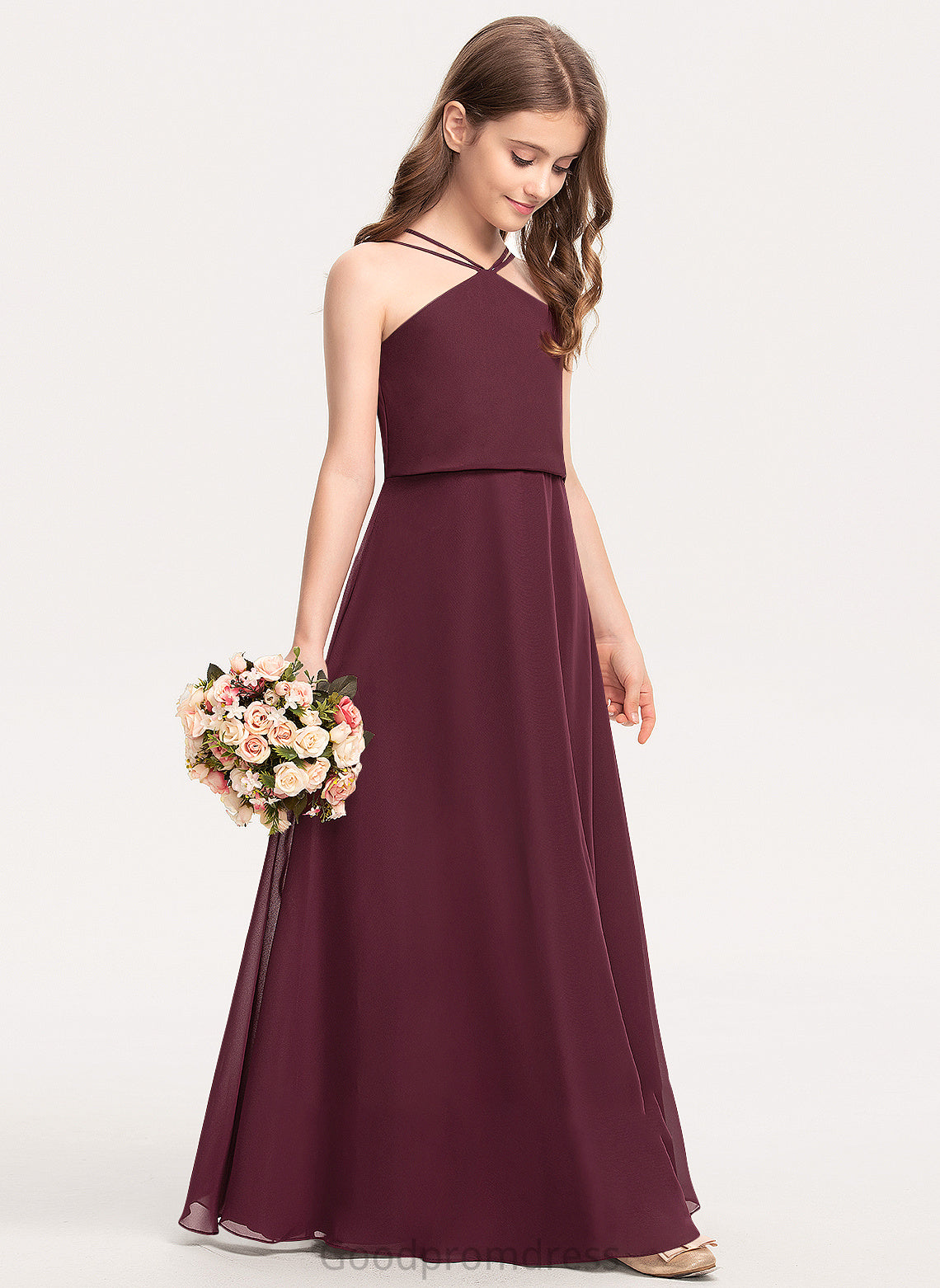 Floor-Length Chiffon Junior Bridesmaid Dresses V-neck A-Line Lorelai