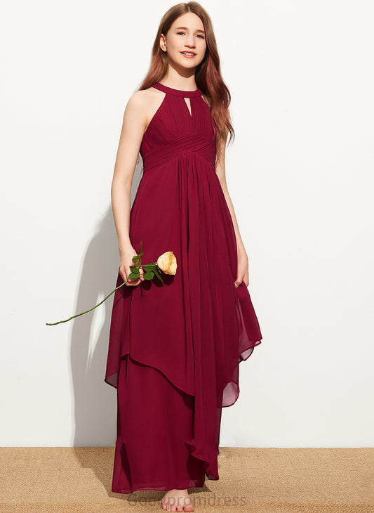 Lia Neck Ruffle With Junior Bridesmaid Dresses Scoop Floor-Length A-Line Chiffon