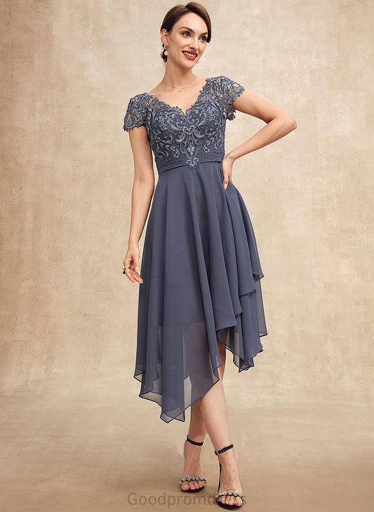 of Lace Una the Chiffon Mother of the Bride Dresses With Dress Bride V-neck A-Line Ruffle Mother Asymmetrical