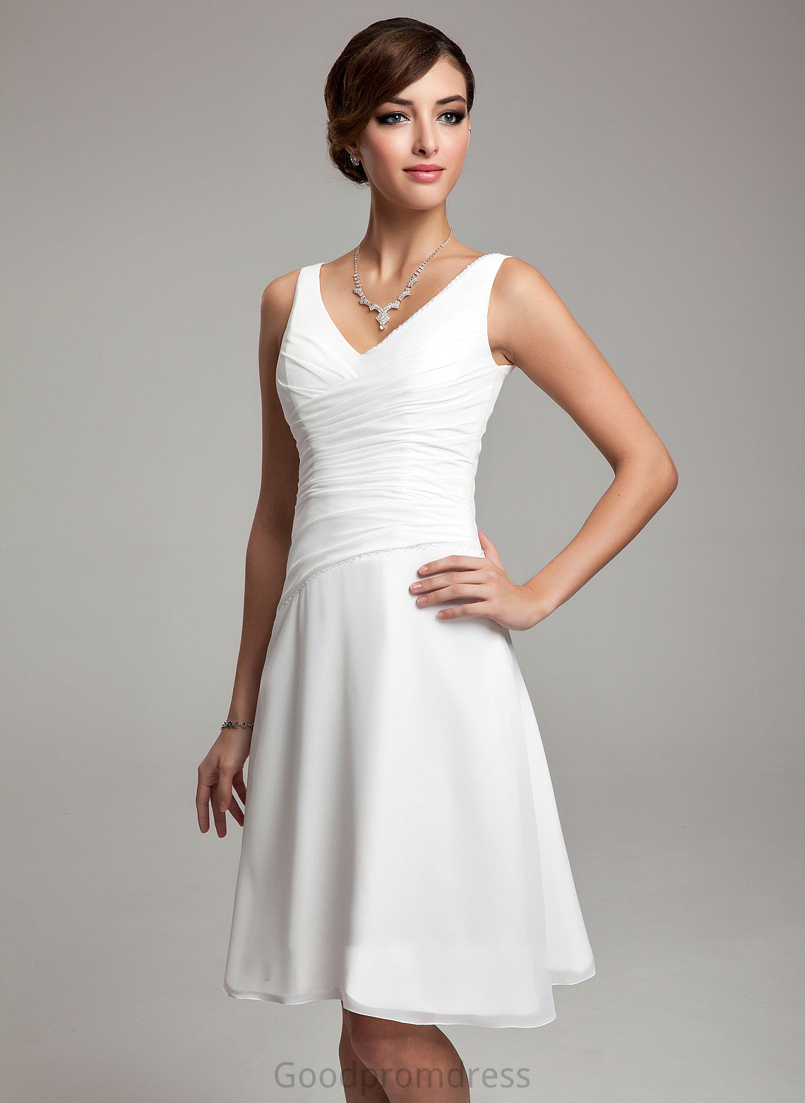 Dress Wedding Dresses Ruffle V-neck Sequins Knee-Length A-Line Bella With Chiffon Beading Wedding