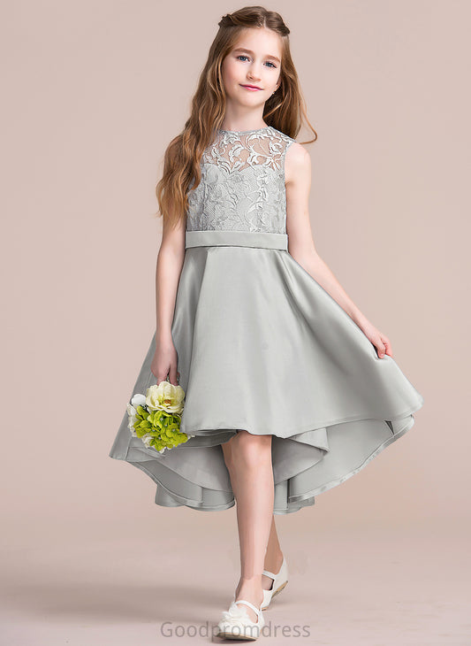 Glenda Satin Scoop Neck Junior Bridesmaid Dresses Asymmetrical A-Line