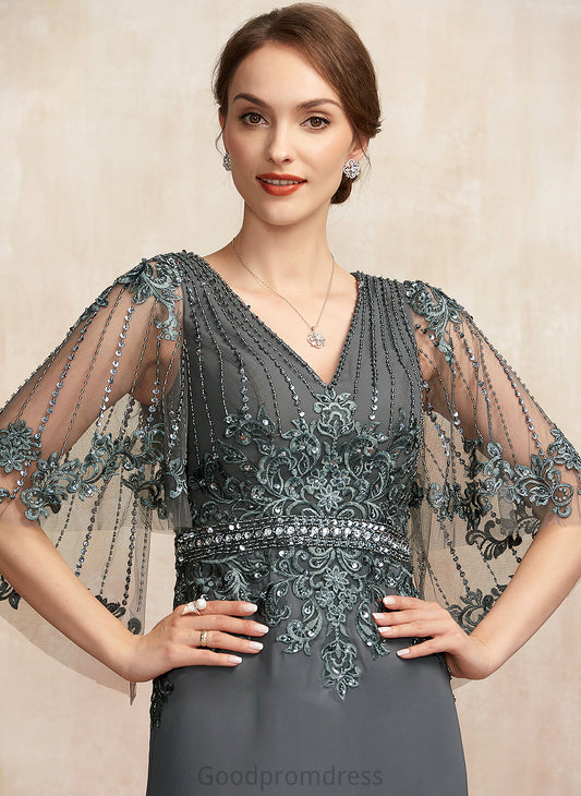 Mother Beading A-Line Floor-Length Lace Dress Sequins With Chiffon Bride the V-neck Mother of the Bride Dresses of Aubrie