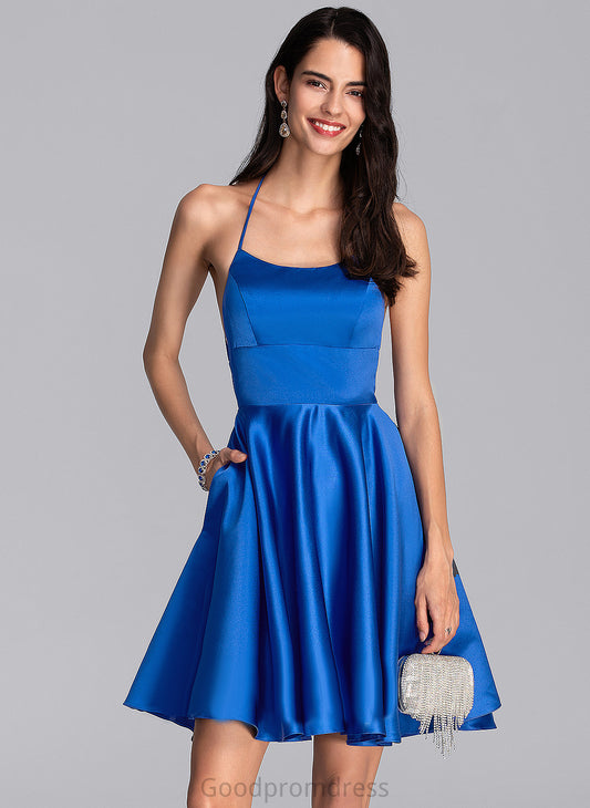 Homecoming Dress A-Line Satin Short/Mini Neckline Square Kyra Homecoming Dresses