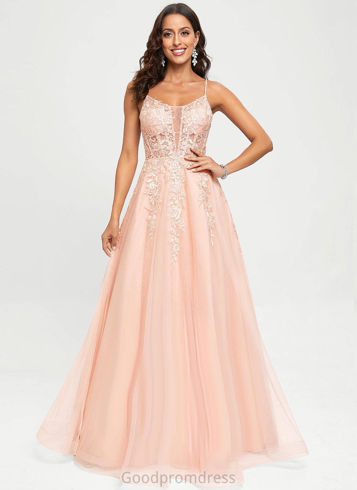 Lace Tulle Prom Dresses Sequins With Floor-Length A-Line Scoop Cameron