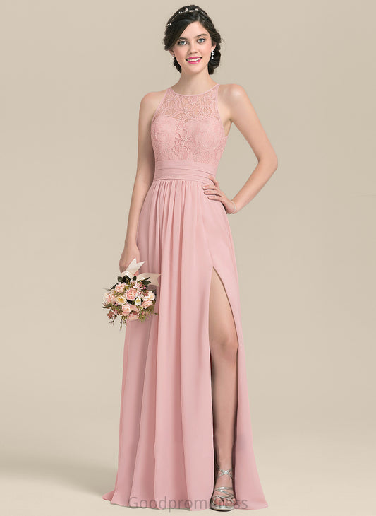 Floor-Length A-Line Ruffle Length Neckline Silhouette ScoopNeck Embellishment SplitFront Fabric Mackenzie Sleeveless Bridesmaid Dresses