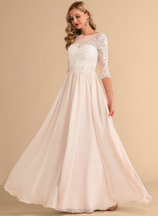 Floor-Length Chiffon With Wedding Dresses Illusion Wedding Beading Anaya Sequins Lace Dress A-Line