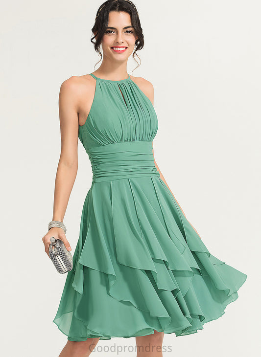 Dress Cocktail Dresses Shayna With Chiffon Ruffle Cocktail A-Line Cascading Neck Scoop Ruffles Knee-Length