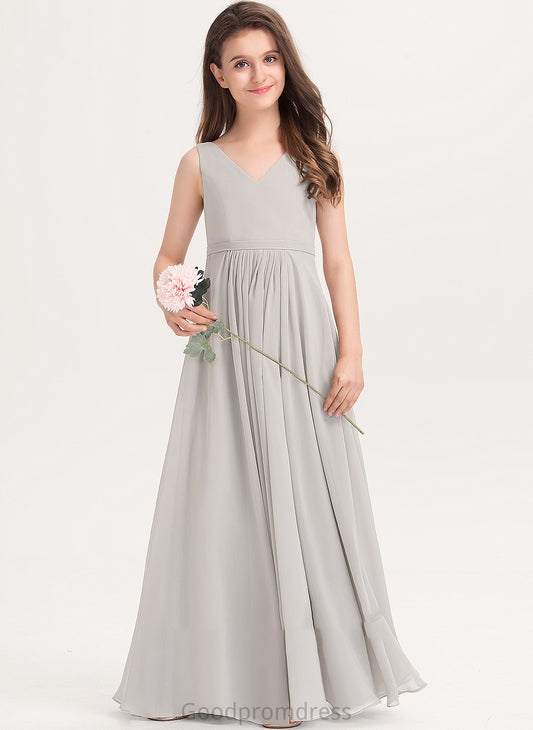 Chiffon Mckayla Pockets Junior Bridesmaid Dresses A-Line With Floor-Length V-neck