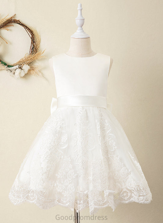 Ball-Gown/Princess Dress Flower Flower Girl Dresses Alissa Satin/Lace Sleeveless sash) Bow(s) Scoop - (Undetachable With Neck Knee-length Girl