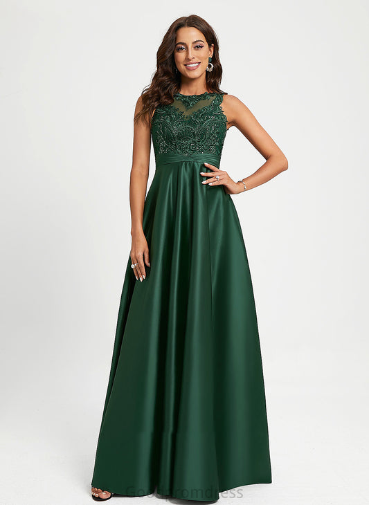 With Satin Floor-Length Neck Lace Sequins Scoop Geraldine Prom Dresses Ball-Gown/Princess