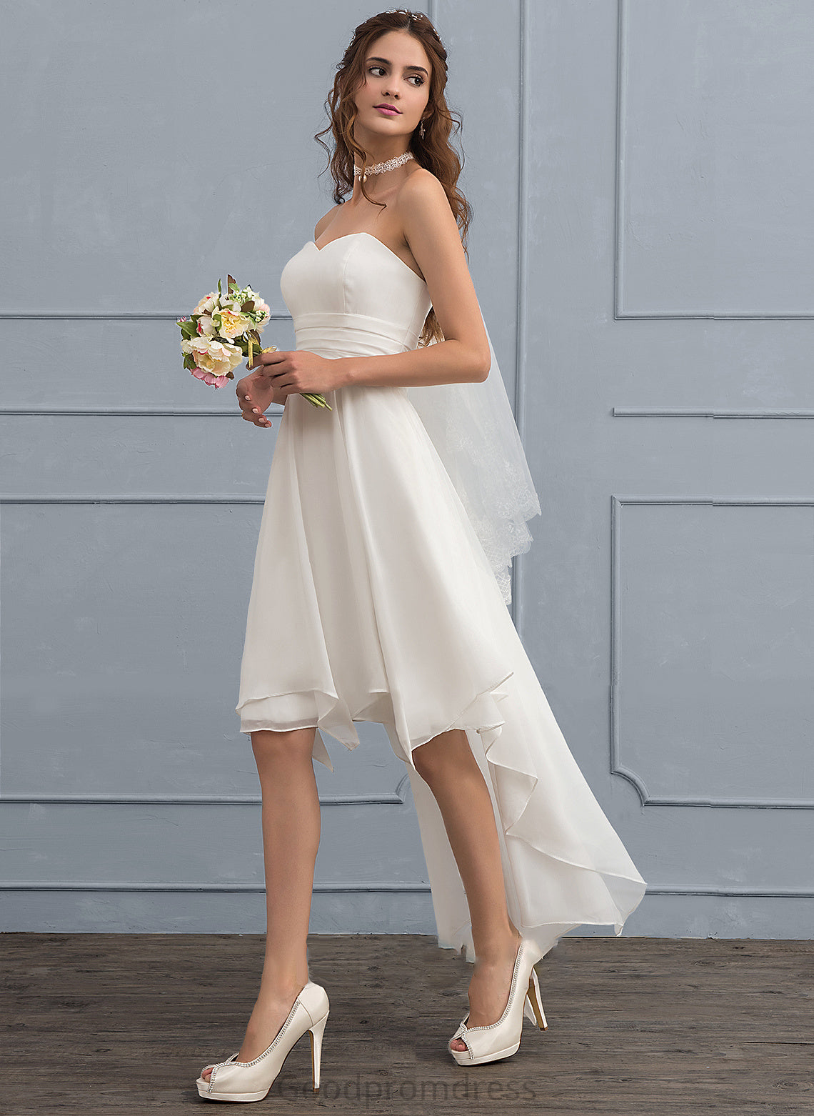 Ruffle Asymmetrical Wedding Dresses A-Line Chiffon With Dress Wedding Sweetheart Trudie